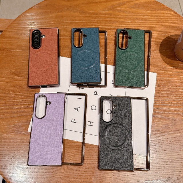 C0039 with Magnetic Back Cover Electroplate Foldable Shockproof PU Leather Phone Case for Samsung Galaxy Z Fold 8 7 6 5 4 3