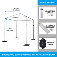 Kit de Tente de Mariage Carrée Moderne et Simple Réglable – Système de Poteaux et Rideaux Robuste pour des Décorations de Fête de Mariage Époustouflantes