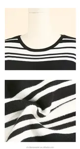 Индивидуальные Классические черно-белые полосатые вязаные женские платья-свитера с коротким рукавом