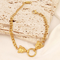 Bracelet à pendentif double tête de léopard en acier inoxydable pour femmes à la mode, bracelet en acier inoxydable français, vente en gros d'usine