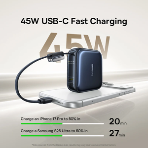 สำหรับ<span class=keywords><strong>แบ</strong></span><span class=keywords><strong>ต</strong></span>สำรอง Baseus 45W Mini Power Bank ความจุ 10000mAh พร้อมสาย USB-C ใน<span class=keywords><strong>ต</strong></span>ัว <span class=keywords><strong>ขนาด</strong></span>พกพา ชาร์จเร็ว สำหรับ iPhone 17 - Product Image 3