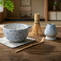Ensemble de bols à matcha en céramique de style japonais et chinois Dehua, fouet en bambou Chasen, support pour fouet, 100 accessoires Chasen traditionnels