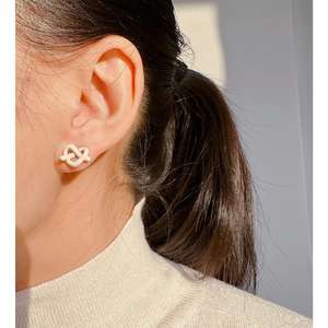 Wholesale Small Exquisite Red Enamel Love <b>Knotted</b> <b>Earrings</b> White Dripping Glazed Peach Heart-Shaped Trendy Stainless Steel - Product Image 5