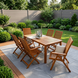 Outdoor Teak Wood Dining Set Seater Patio <b>Garden</b> Furniture <b>Folding</b> Chair <b>Table</b> for Villa Resort Hotel Outdoor Dining - Product Image 2