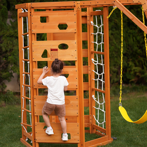 Juego de Parque Infantil Interior de Madera Ecológico Montessori 9 en 1 para Niños Pequeños, Incluye Escalera de Cuerda, Barra de Monos, Muro de Escalada y Tobogán - Product Image 6