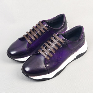 Chunky <b>Shoes</b> Men Genuine Leather Round Toe Lace-up Cushioned All Seasons Doodle Print Upper Rubber Outsole - Product Image 4