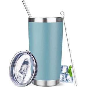 20 Oz Stainless Steel Tumbler Double Wall Vacuum <b>Insulated</b> Travel Coffee <b>Mug</b> With Lid And Straw Maya Blue - Product Image 1