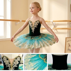 AL-S0022 Fabrication OEM ODM, Tutu de ballet en velours vert pour filles, Costume de ballerine, Robe de tutu de danse pour enfants pour compétition scénique - Product Image 2