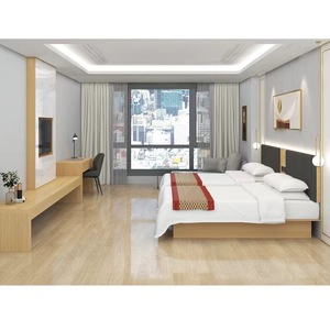 Cama de hotel de melamina tamaño queen moderna muebles de dormitorio de madera maciza para apartamentos y habitaciones de hotel - Product Image 2