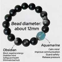 Bracelet en perles d'aquamarine naturelle et d'obsidienne argentée - Quartz clair, bijoux de luxe pour couple, protection spirituelle, cadeau pour elle/lui
