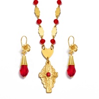 Parures de bijoux croix hawaïenne, colliers pendentifs fleur, boucles d'oreilles, perles de cristal, chaînes à billes, Guam, Micronésie, Chuuk # 252106