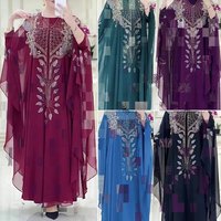 Robes africaines de haute qualité, grandes tailles, en mousseline de soie ornée de cristaux, kaftan Dubaï, abaya, robe élégante en mousseline de soie maxi pour femmes