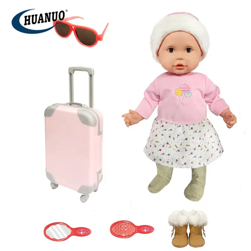 Vendita calda ecologica 16.5 pollici reborn baby dolls con accessori valigia gioca finta baby doll toy