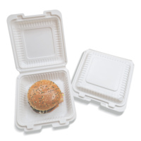 Boîte à hamburger carrée en PP de qualité alimentaire, écologique, recyclable, résistante à la graisse, anti-fuite, avec couvercle à charnière, compatible micro-ondes
