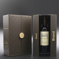 Boîte à vin d'emballage plat de luxe de haute qualité en noir imprimé de logo personnalisé avec poignée