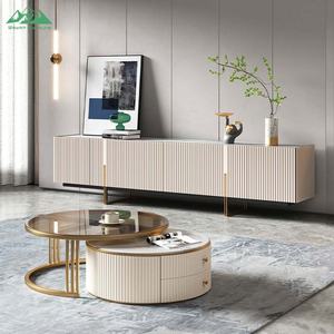 Juego de Muebles de Sala de Estar Modernos y Lujosos Wayon, Mueble para TV con Diseño Acanalado y Mesa de Centro Redonda Encajable - Product Image 6