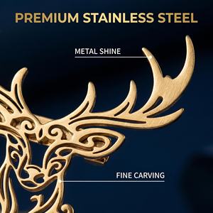 Broche <span class=keywords><strong>de</strong></span> revers pour homme en forme <span class=keywords><strong>de</strong></span> tête <span class=keywords><strong>de</strong></span> <span class=keywords><strong>cerf</strong></span> ajourée dorée, accessoire <span class=keywords><strong>de</strong></span> costume <span class=keywords><strong>de</strong></span> luxe sculpté vintage pour affaires, mariage, cadeau <span class=keywords><strong>de</strong></span> marié - Product Image 2