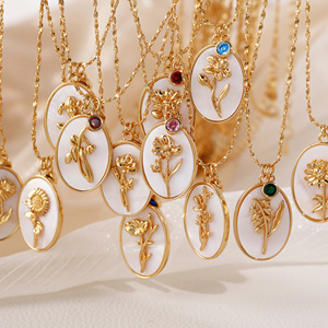 ステンレス鋼ゴールドシェル長方形誕生石誕生花幾何学的なペンダントチョーカーネックレスジュエリーネックレス女性男性用 - Product Image 6