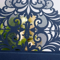 Venta al por mayor barato 15*15cm calidad corte láser azul marino blanco invitación de boda cubierta
