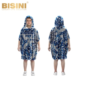 Serviette de plage <span class=keywords><strong>poncho</strong></span> pour filles mignonnes, serviette à capuche à séchage rapide, robe de bain avec motif en porcelaine bleu et blanc, logo personnalisé, vente d'été prête - Product Image 4