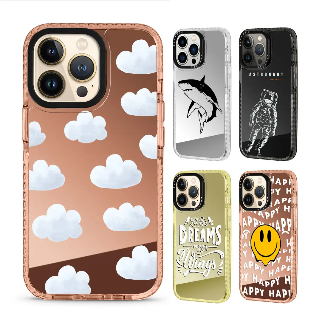 Customized Design Makeup Phone Cover for Mirror iPhone Case with Camera Black Ring Logo Printing for iPhone 14 13 Pro Phonecase