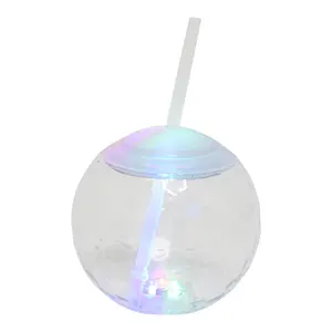 iShine 16Oz Plastic Glow In The Dark Led Glass Halloween Party Glasses Light Up Drinking Cups With Lids And Pipe For Kids
