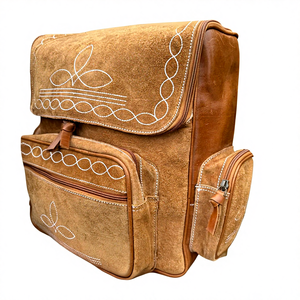 Mochila de Cuero Genuino 100% Hecha a Mano Estilo Occidental con Costuras Decorativas, para Pañales, Portátil, Viajes, Ligera e Impermeable - Product Image 1