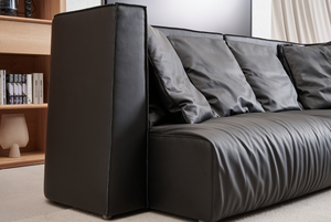 Italian Minimalist Genuine Leather Straight Row Mid for Living Room <b>Small</b> Space Top Grain Black Sponge - Product Image 3