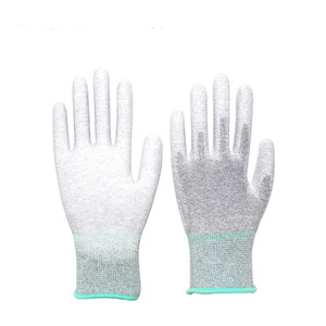 Guantes de fibra de carbono antiestáticos con revestimiento de PU, palma recubierta con adhesivo, antideslizantes, resistentes al desgaste, protectores para trabajo en seco. - Product Image 1