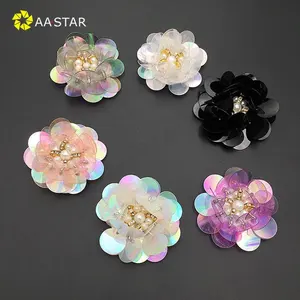 3D handgemachte Pailletten Strass Blumen Perlen Patches aufnähen