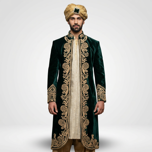 NOUVEAU - SHERWANI ÉLÉGANTE AVEC BELLES BRODERIES SUR TISSU EN VELVET - Costumes et Blazers pour Hommes > Costumes pour Hommes - Product Image 4