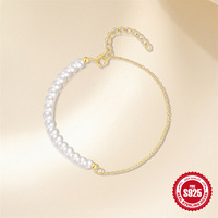 Bracelet délicat en argent sterling S925 avec perles d'eau douce de qualité AAAA, chaîne à maillons réglable, plaqué or, pour femmes, idéal pour les soirées