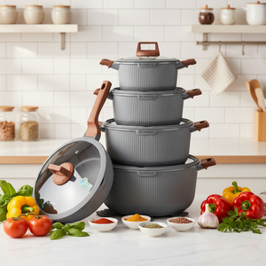 Ensemble de casseroles en aluminium gris Joho de 15 pièces avec 4 casseroles de 20-32 cm, poêle à frire profonde et couvercle en silicone - Product Image 1