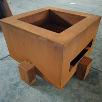 Brasero d'extérieur carré en acier Corten pour bois, foyer de jardin, patio, cour, chauffage extérieur, taille personnalisable