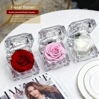 Boîte à bijoux transparente en forme de rose, prête à offrir à des amis, des amoureux ou pour les fêtes ; boîte cadeau en acrylique avec rose préservée