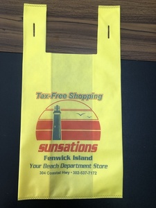 Bolsa de chaleco de PP reciclado ecológica y económica, sin tejer, con troquelado en forma de T, para supermercado y exhibiciones - Product Image 3
