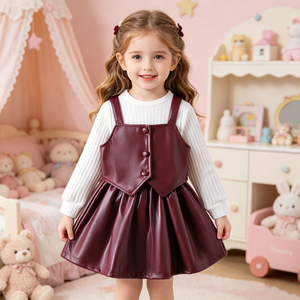 Ensemble 3 pièces bordeaux pour filles : gilet, <span class=keywords><strong>jupe</strong></span> et haut côtelé blanc – Vêtements d'été pour enfants, tenues d'été pour bébés filles, vente en gros - Product Image 3