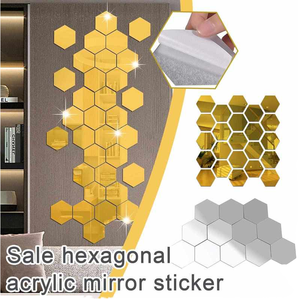 12 miếng dán gương tường hình lục giác 3D hiện đại bằng acrylic, tự dính, trang trí nhà cửa - Product Image 4