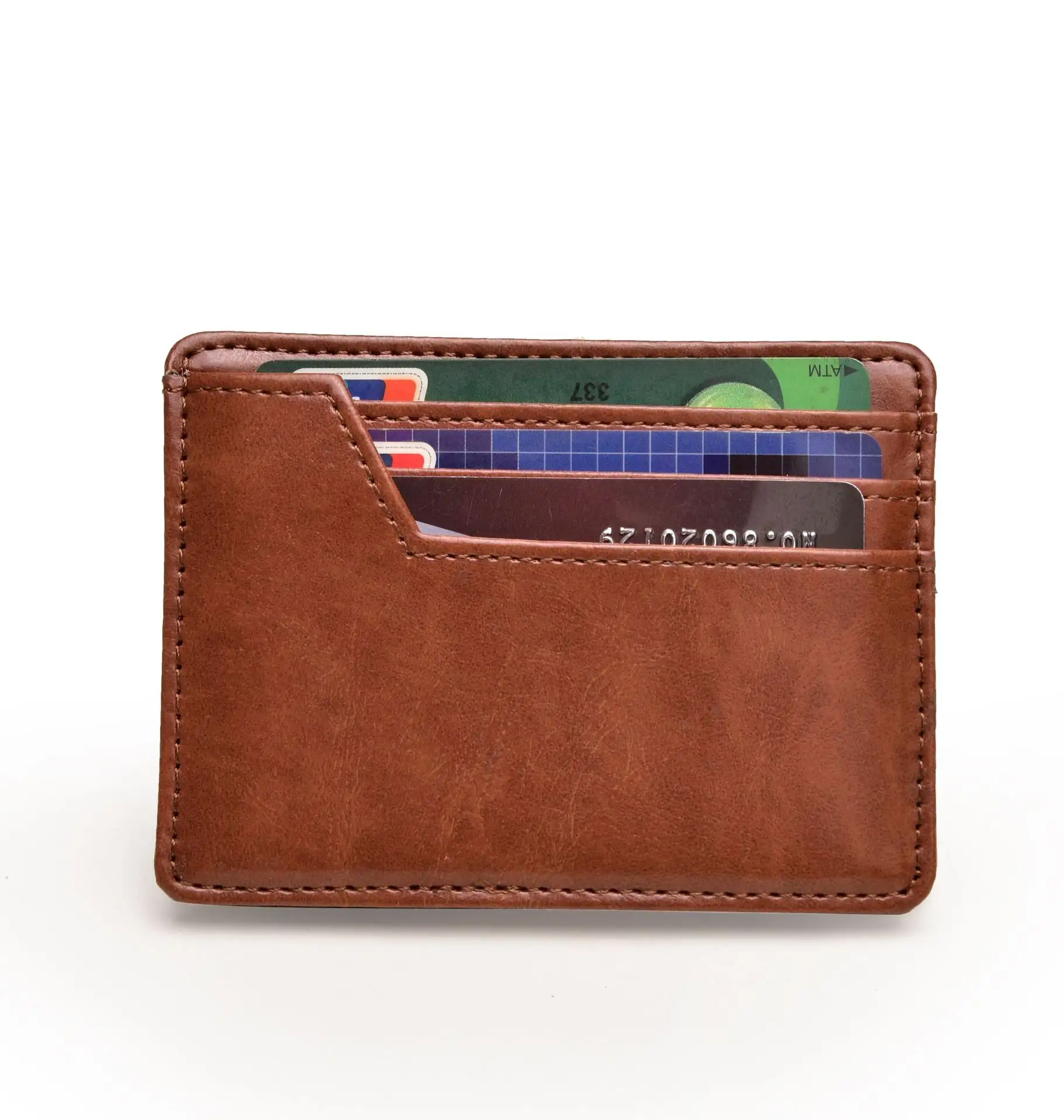 brown genuine vintage leather card holder wallets magic wallet RFID blocking Business wallets with elastic band