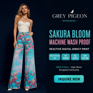 Jean taille haute à jambe large pour <span class=keywords><strong>femme</strong></span>, imprimé numérique réactif, bleu cyan turquoise dégradé, motif fleurs <span class=keywords><strong>de</strong></span> cerisier Sakura rose éclatant, couleur inaltérable - Product Image 6
