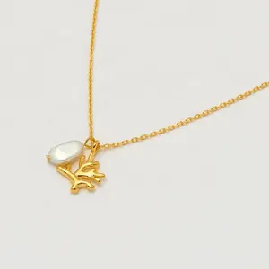 18K PVD Gold Plated Stainless Steel Waterproof Non Tarnish Freshwater Pearl Coral Charm Pendant Necklace Women Fashion Jewelry