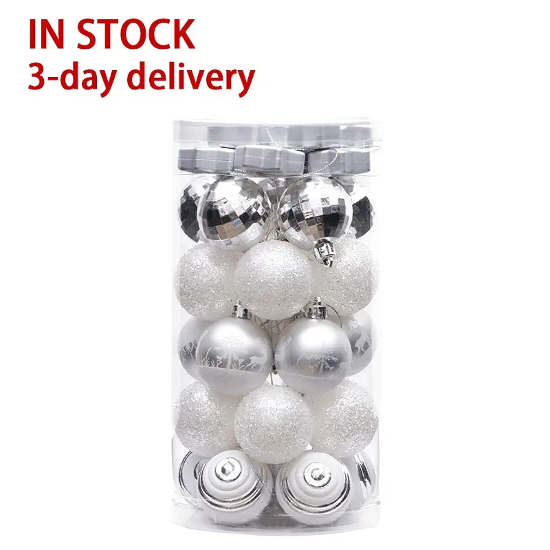 EAGLEGIFTS Top Sale 50mm 35pcs Silver and White Shatterproof Christmas Ball Ornament