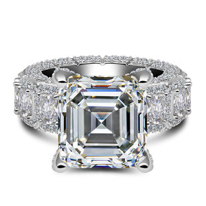 Smaragdschliff Moissanit-Ring 18K Vergoldet Luxuriöser S925 Halo Vollbesetzter Ring Tiefviolettes Samt-Brautschmuck Hochzeit Verlobung - Product Image 1