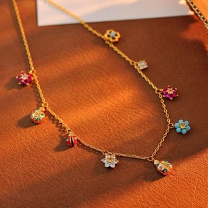Minimalista personalizado joyería de moda collar elegante 14K cadena de oro colorido flor mariquita encanto colgante collar para mujer - Product Image 3