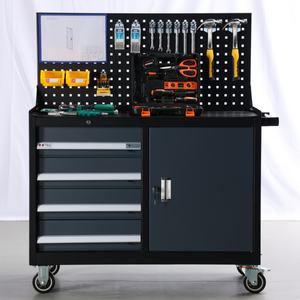 कम कीमत भारी शुल्क लौह भंडारण कार्यशाला उपकरण कैबिनेट गैरेज ट्रॉली 4-इंच पॉलीयूरेथेन कैस्टर 4-दराज के नरम बंद दरवाजे - Product Image 3