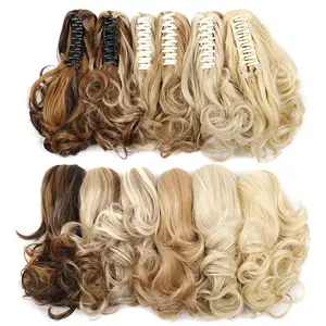 Short Curly Claw On Clip In Extensions Highlight Blonde Synthetic Ponytails Natural Hair Thick Pony Tail HairPiece
