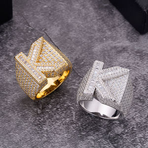 Hip Hop Custom 925 in argento Sterling <span class=keywords><strong>Cz</strong></span> Moissanite anelli gioielli ghiacciati 18K placcato oro A-Z con scritta anello per gli uomini - Product Image 4