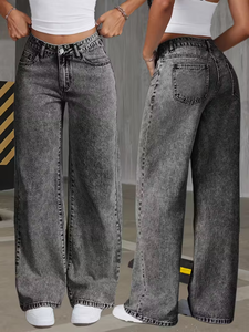 Jeans de Mezclilla Lavados para Mujer, Cintura Alta, Pierna Recta, Pantalones Largos Casuales, ODM - Product Image 1
