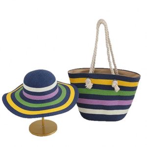 Ensemble populaire de sac de plage et chapeau de soleil pour les vacances d'été, 2 pièces, sac fourre-tout en paille à fermeture éclair pour femme, idéal pour l'extérieur - Product Image 6