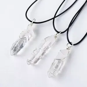 Wholesale Raw Clear Quartz Crystal Pendant Natural Gem Healing Point Reiki pendant for healing gift